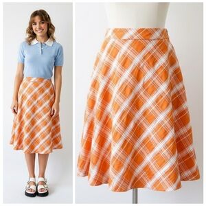 Moschino Cheap and Chic Orange Plaid A-Line Skirt Vintage Y2K Designer Size 4